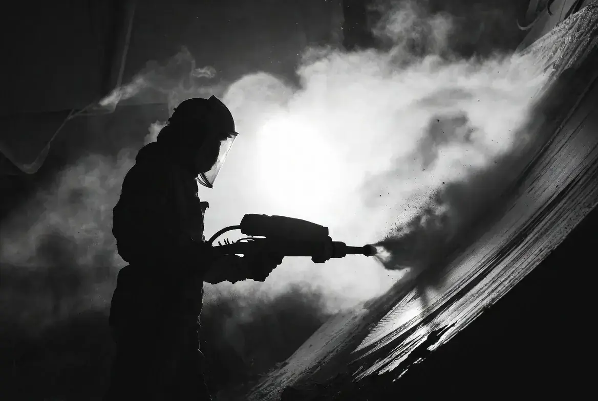 Dustless blasting stripping coating from Alberta steel